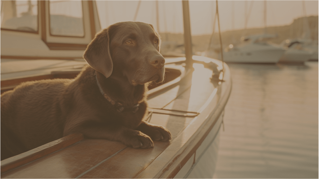 Dog on boat | The Happy Healing Store